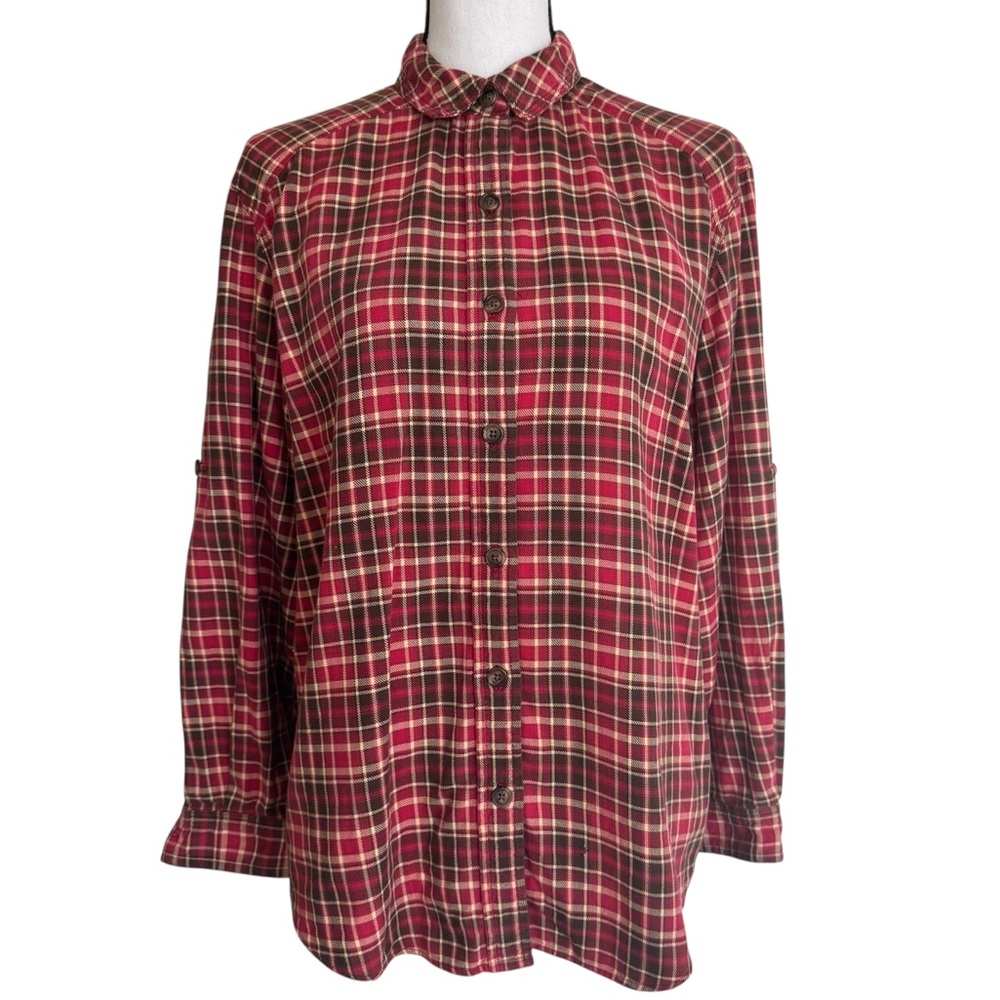 L.L.Bean Red Plaid Flannel Button Down Long Sleeve Shirt Size Medium